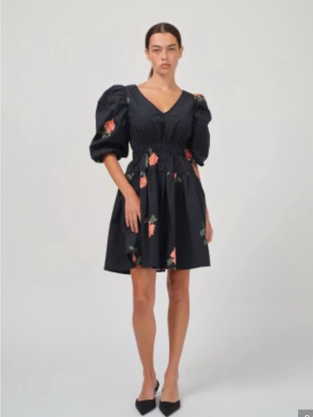 NAYA REA Marion Dress Anthropologie Black Flower Print Sz M cotton